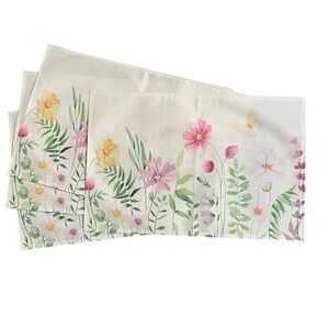 Set/4 Watercolor Spring Wildflower Placemats Pink Violet Green on Ivory